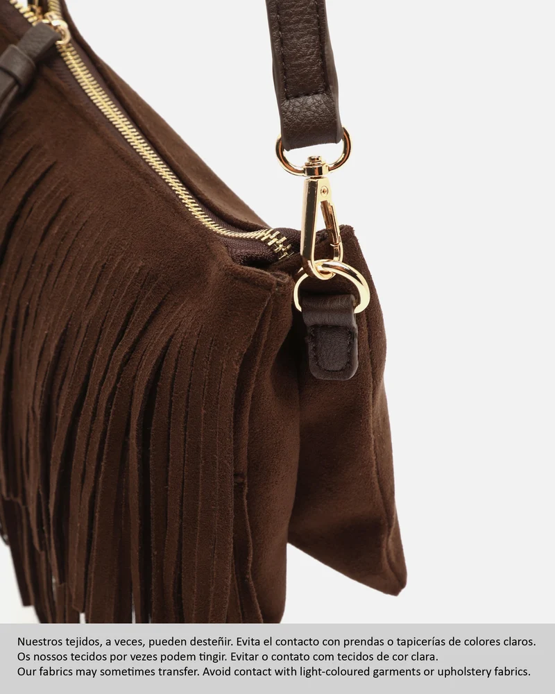 Visal bolso bandolera pequeño efecto ante con flecos