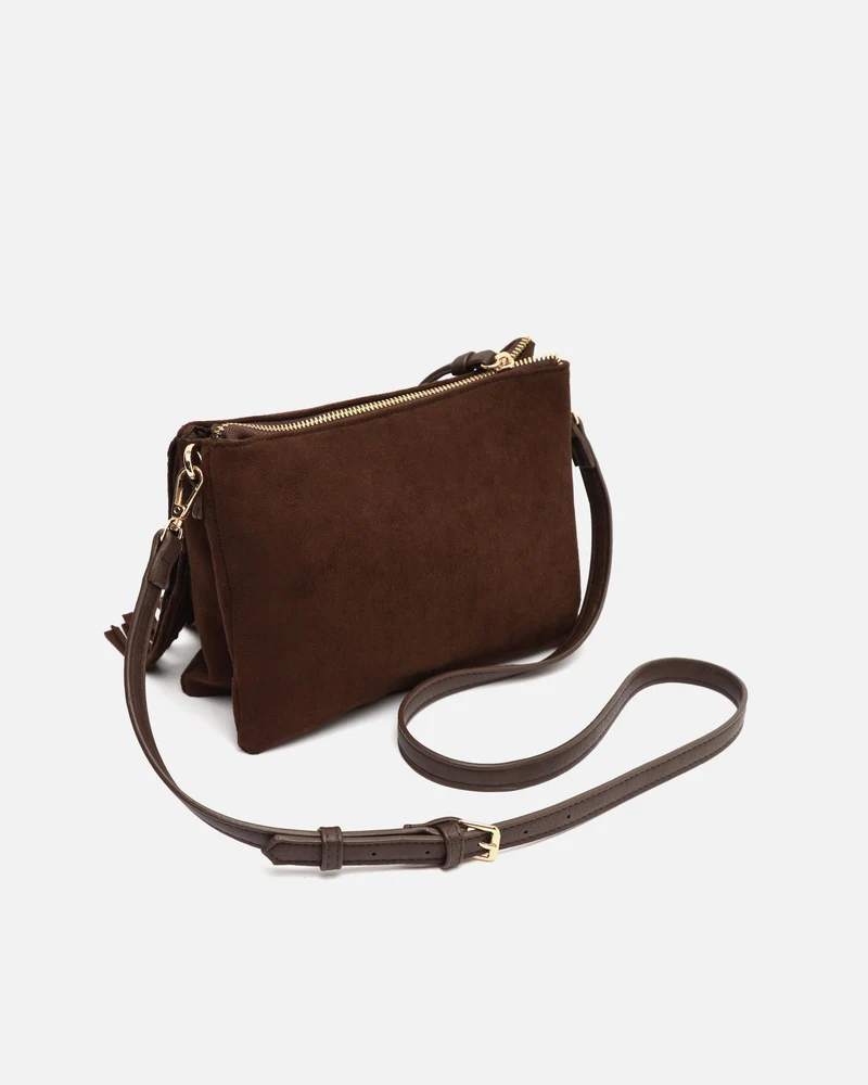 Visal bolso bandolera pequeño efecto ante con flecos
