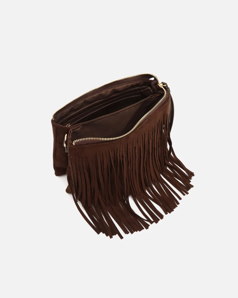Visal bolso bandolera pequeño efecto ante con flecos