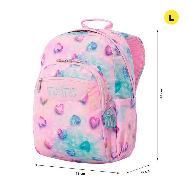 TOTTO Mochila escolar adaptable a carro Shiny Heart 1KB- Acuareles