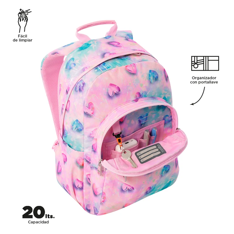 TOTTO Mochila escolar adaptable a carro Shiny Heart 1KB- Acuareles