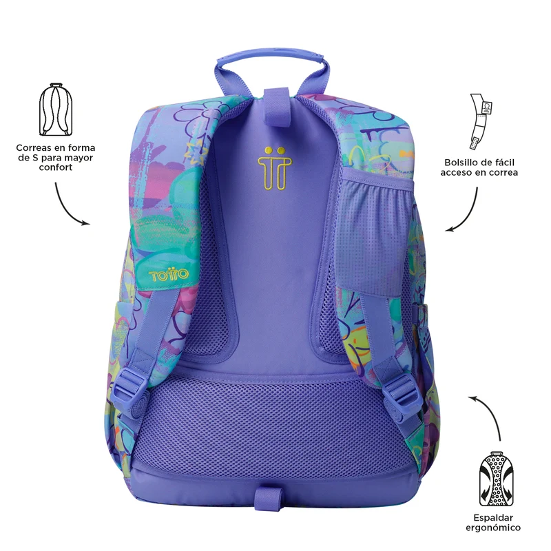 TOTTO Mochila escolar adaptable a carro Grafily 5Q8- Acuareles