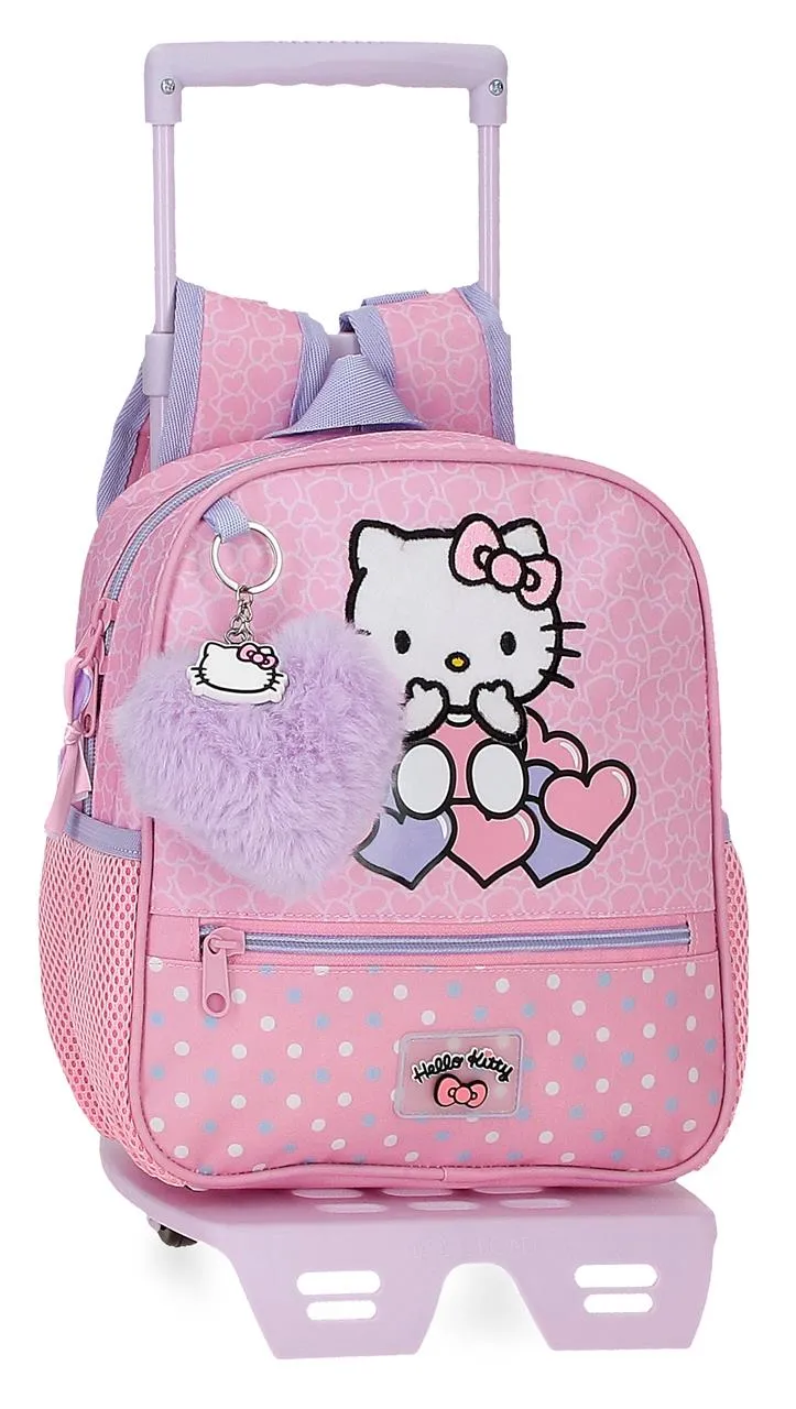 20321T1 MOCHILA ADAP. 25CM. C/CARRO. HELLO KITTY HEARTS & DO