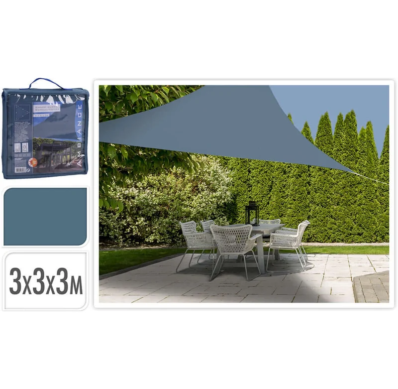 Dreieck-Sonnensegel 3x3x3m, Farbe stahlblau, VE-8