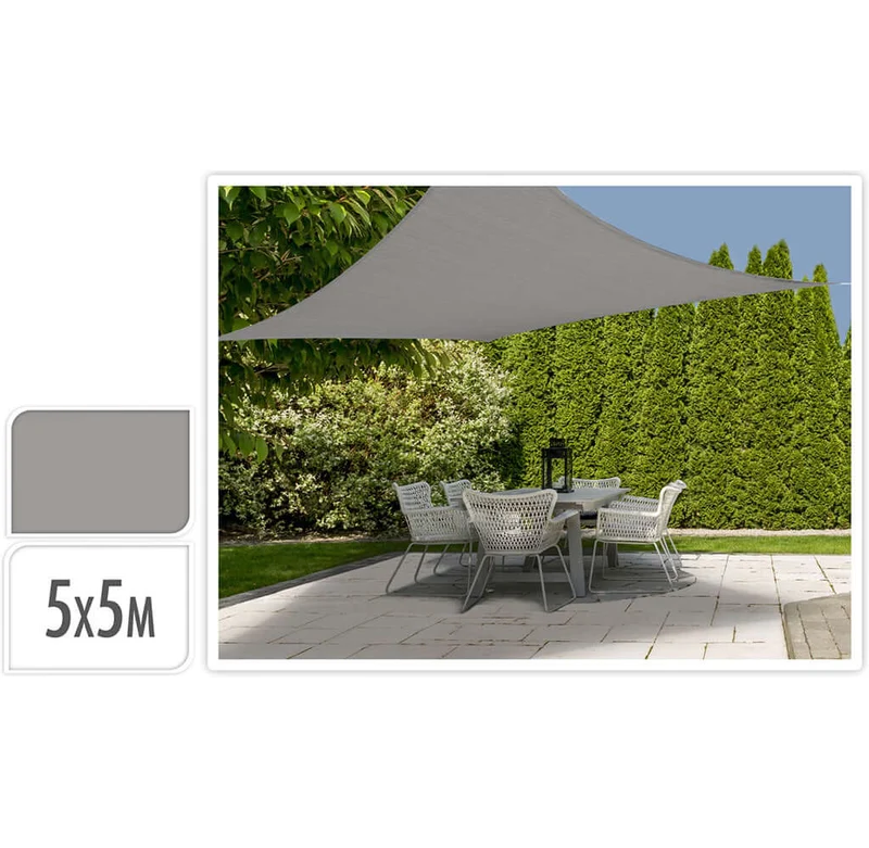 Quadrat-Sonnensegel 5x5m, Farbe grau, VE-4