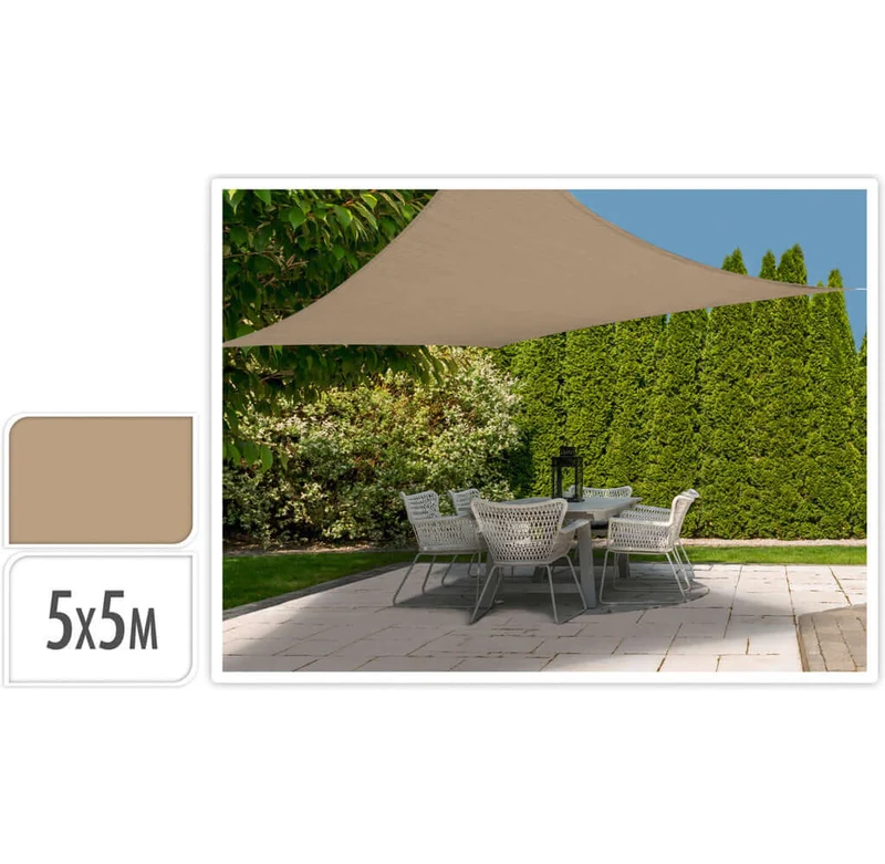 Quadrat-Sonnensegel 5x5m, Farbe sand, VE-4