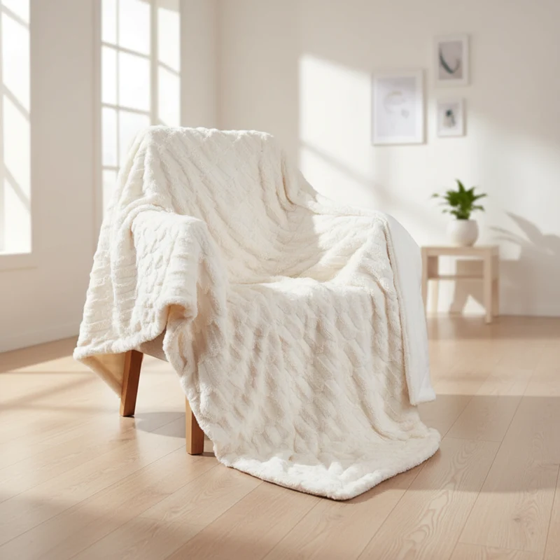 Wohndecke Kanin mit Flanell creme 150x200cm, VE-8