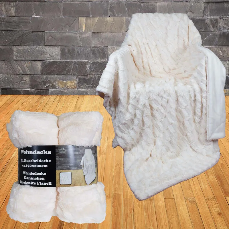 Wohndecke Kanin mit Flanell creme 150x200cm, VE-8
