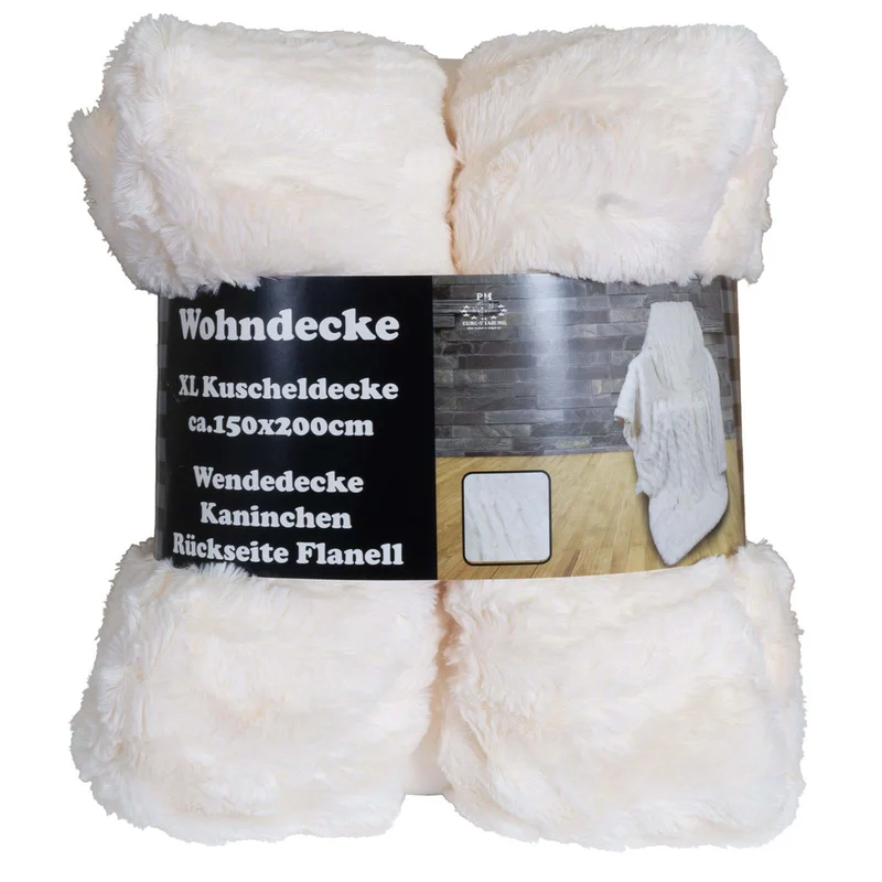 Wohndecke Kanin mit Flanell creme 150x200cm, VE-8