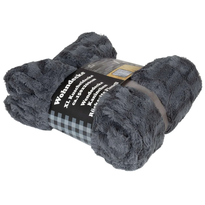 Wohndecke Kanin mit Flanell grau 150x200cm, VE-8