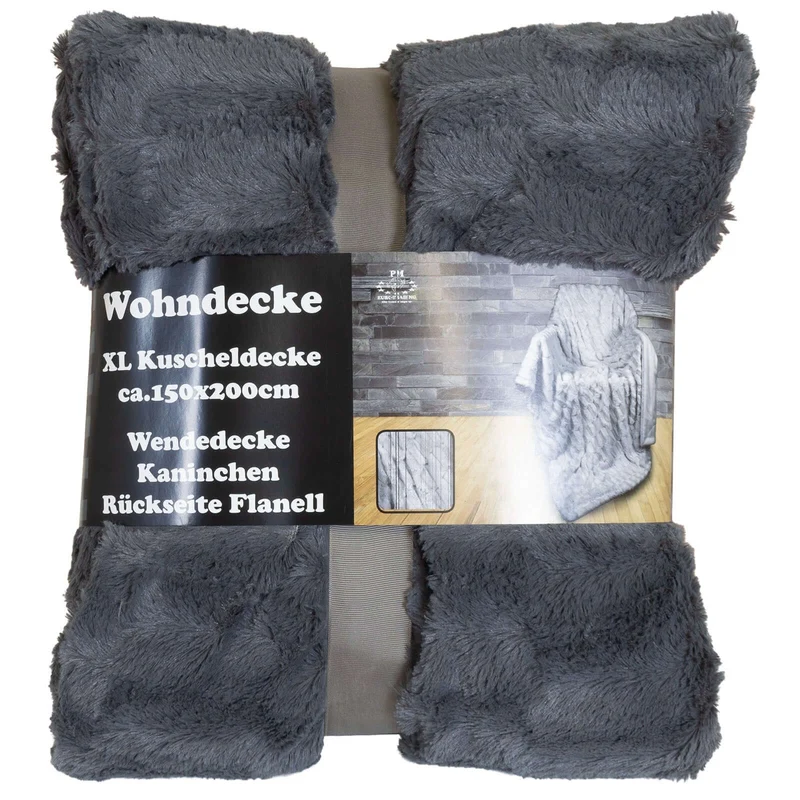 Wohndecke Kanin mit Flanell grau 150x200cm, VE-8