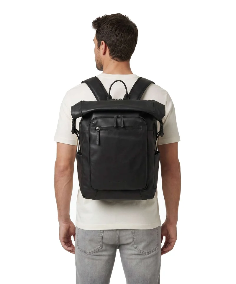 The Chesterfield Brand Wax Pull Up Cow Remo Mochila roll-top black