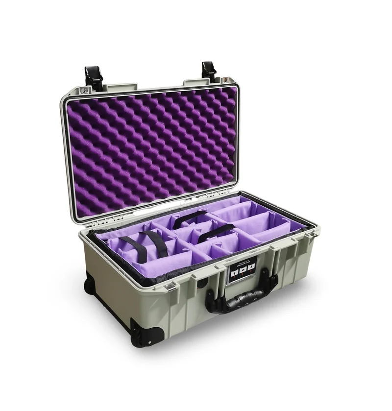 Peli Air 1535 Sage Grey Bundle – Case + Purple Divider + Purple Lid Foam