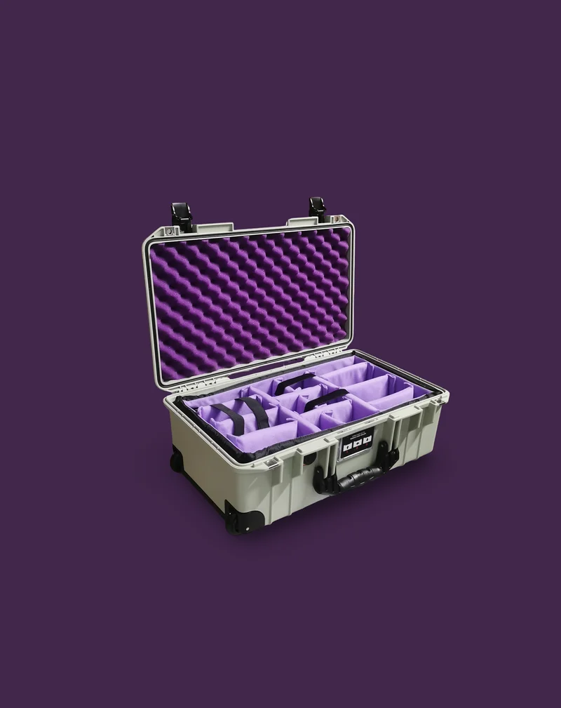 Peli Air 1535 Sage Grey Bundle – Case + Purple Divider + Purple Lid Foam