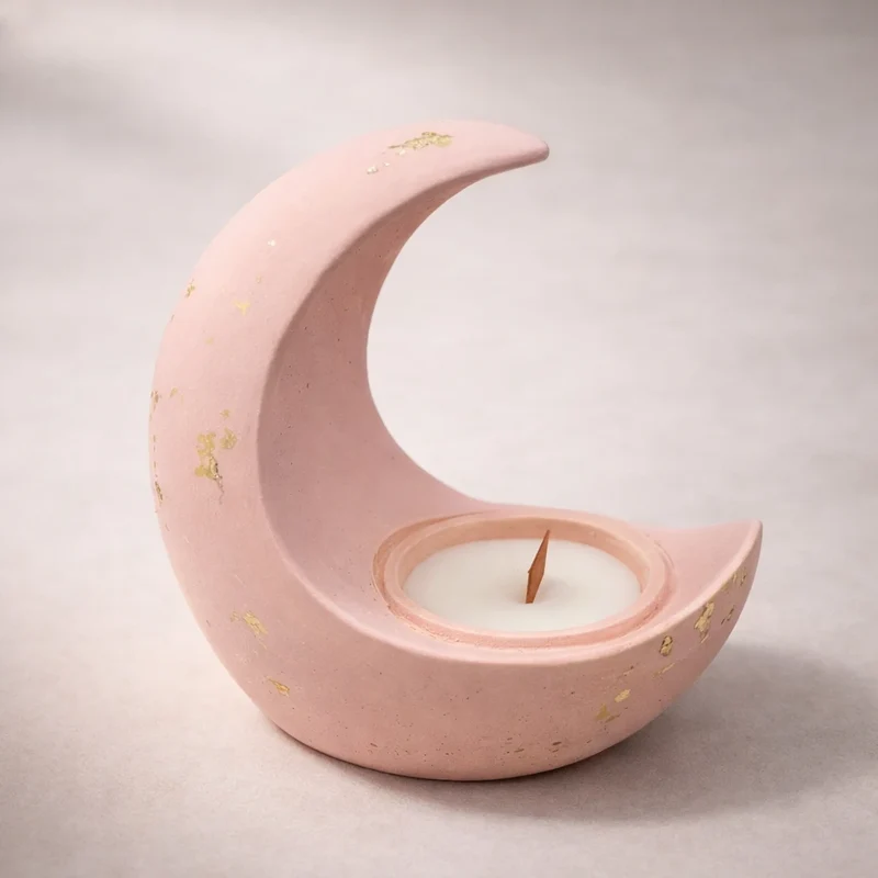 Porta vela Luna + cuenco para vela (molde de silicona)