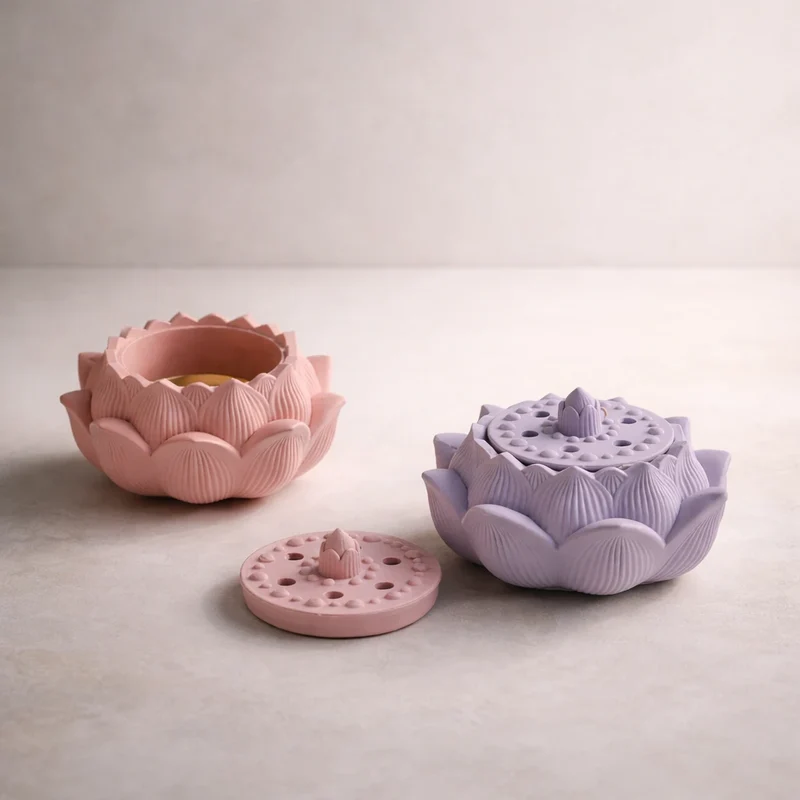 Horno / porta vela flor de loto con tapa (molde de silicona)