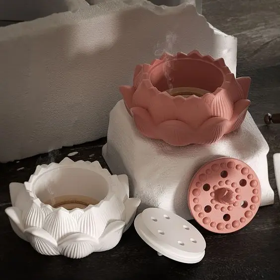 Horno / porta vela flor de loto con tapa (molde de silicona)
