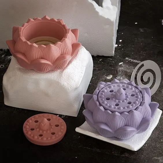 Horno / porta vela flor de loto con tapa (molde de silicona)
