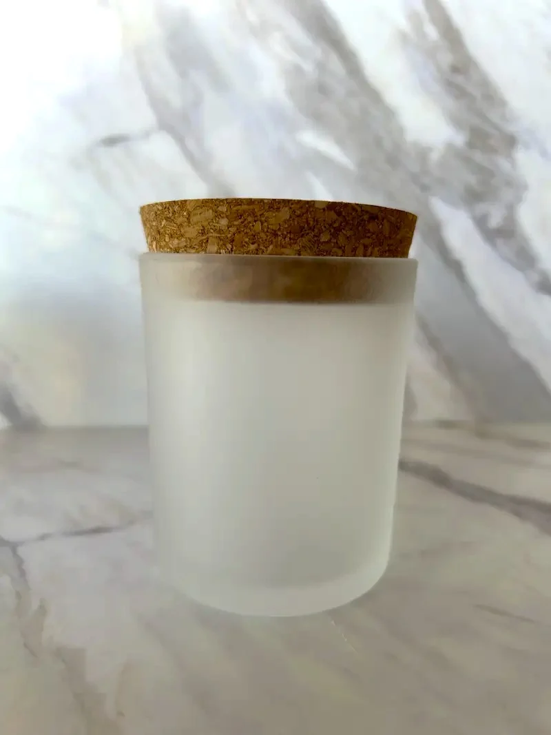 Frasco de vidrio esmerilado para velas (200ml) cilíndrico con tapa de corcho