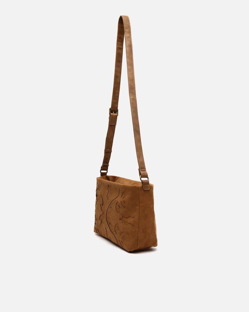 Dobli bolso bandolera efecto ante con detalles metálicos