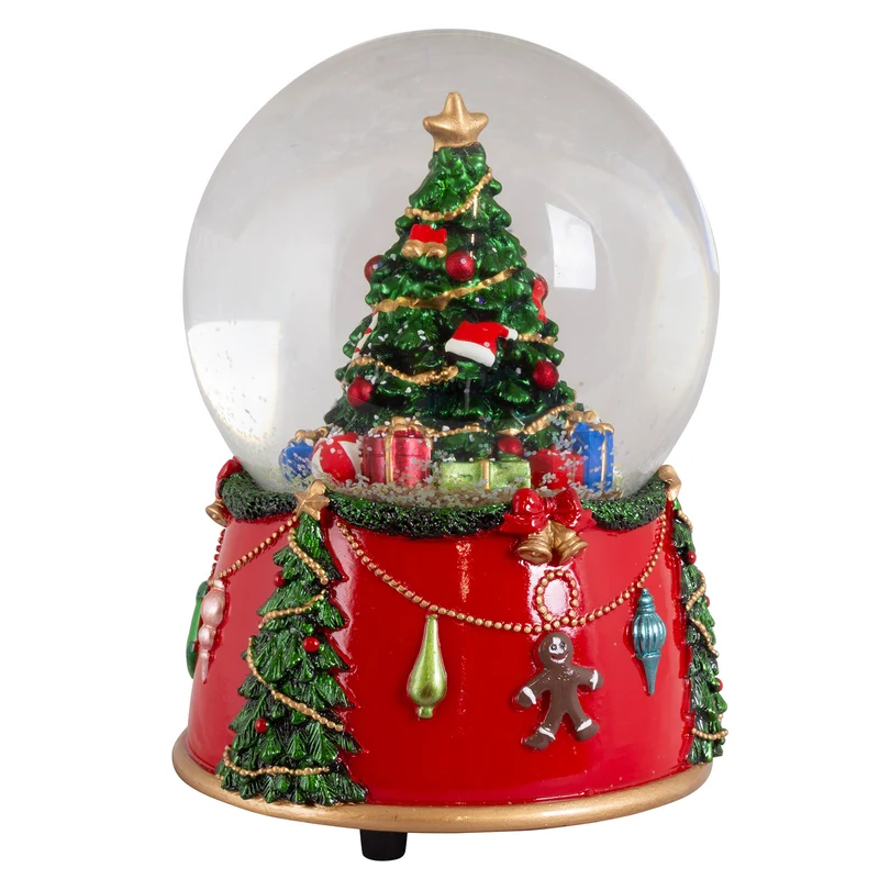 Spieluhr Schneekugel Weihnachtsbaum 14cm, VE-12