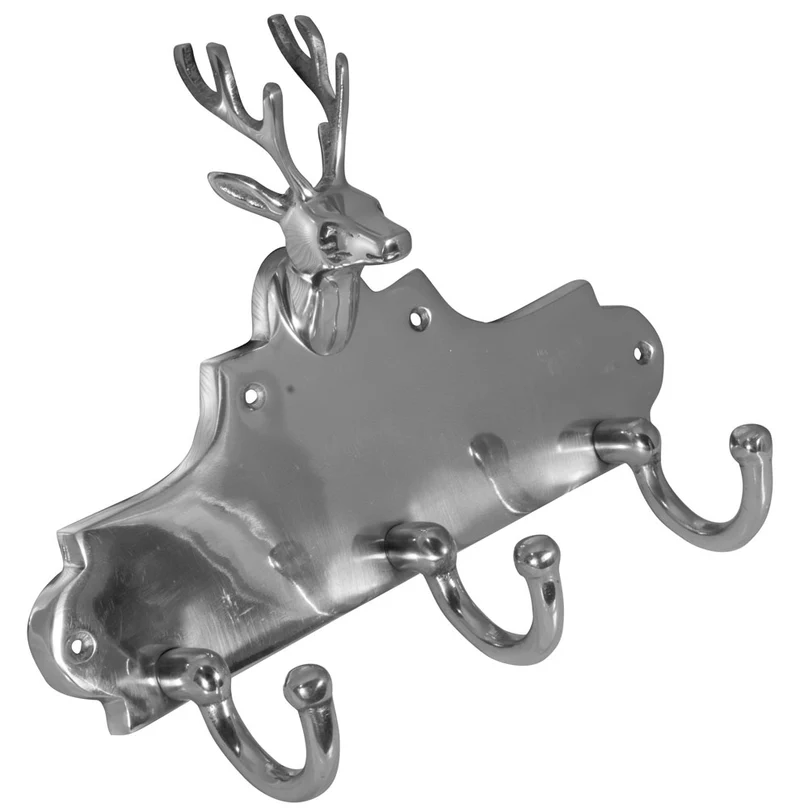 Aluminium Kleiderhaken 3fach mit Hirschkopf