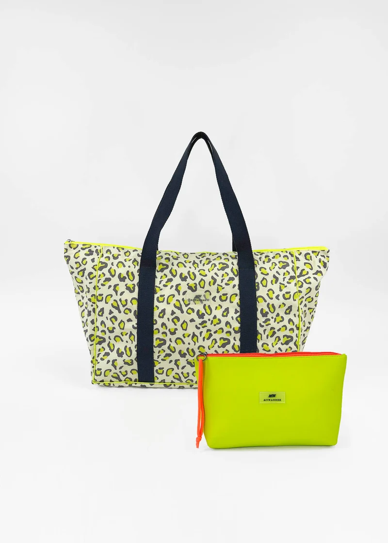 Pack London Bolso de Viaje Grande Maxi + Bolso de Mano Neopreno Amarillo Flúor