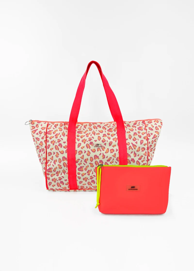 Pack Jaipur Bolso de Viaje Grande Maxi + Bolso de Mano Neopreno Coral Flúor