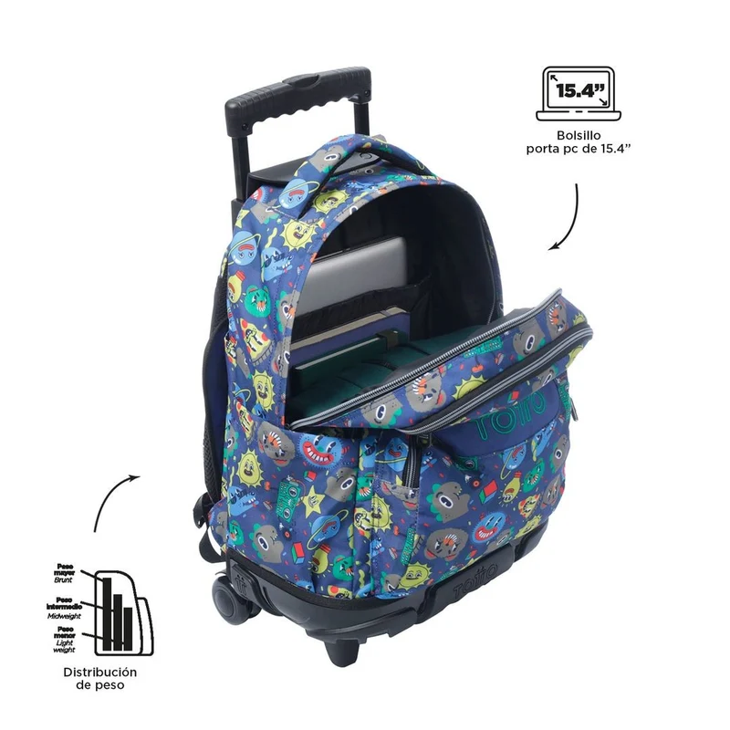 TOTTO Mochila escolar con ruedas – Renglones - 8JZ Tello