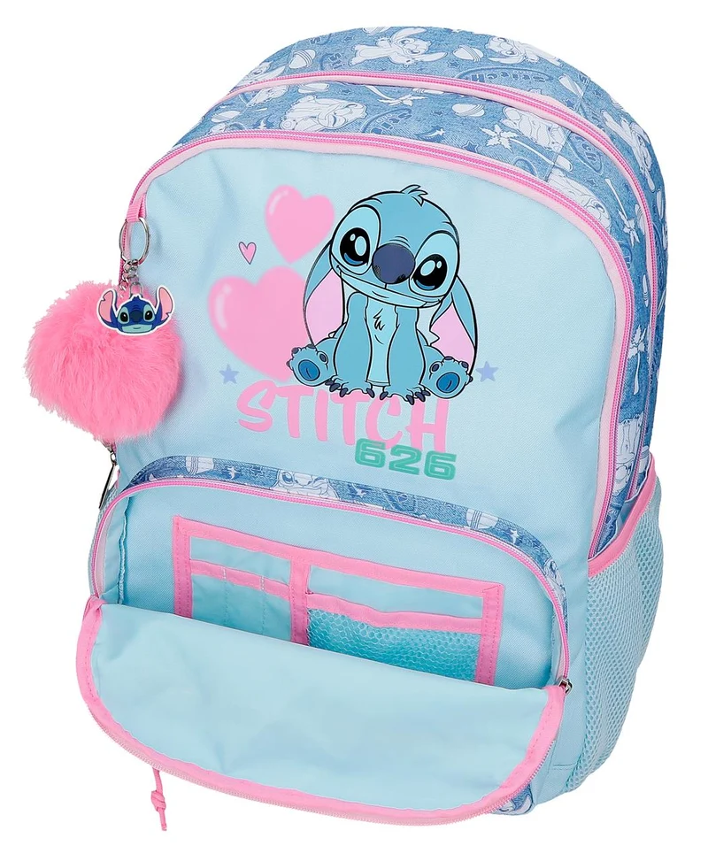 32924V1 MOCHILA ADAP. 44CM 2C. C/CARRO. STITCH HEARTS