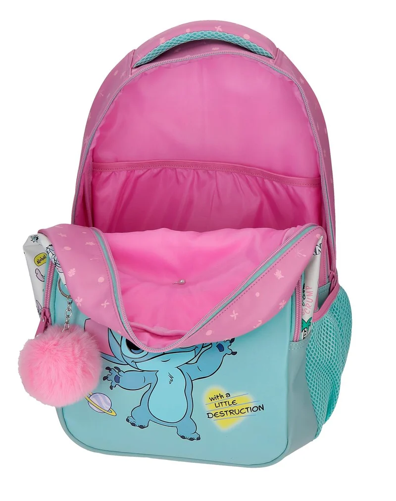 34723V1 MOCHILA ADAP. 42CM 2C. C/CARRO. STITCH LITTLE DESTRU