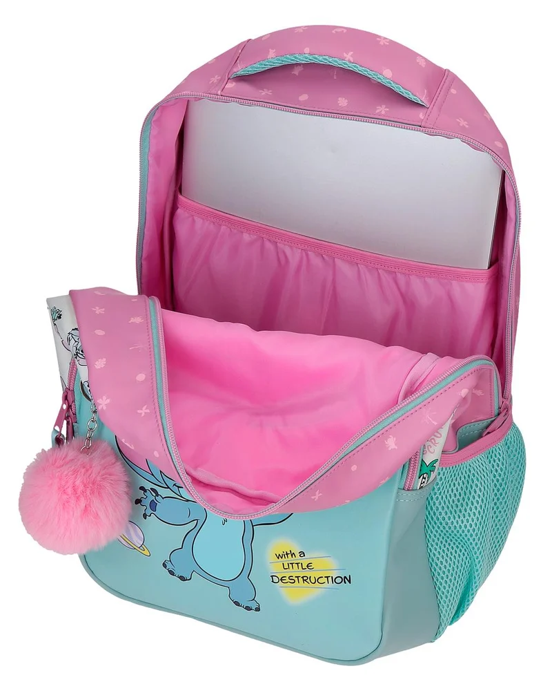 34723V1 MOCHILA ADAP. 42CM 2C. C/CARRO. STITCH LITTLE DESTRU