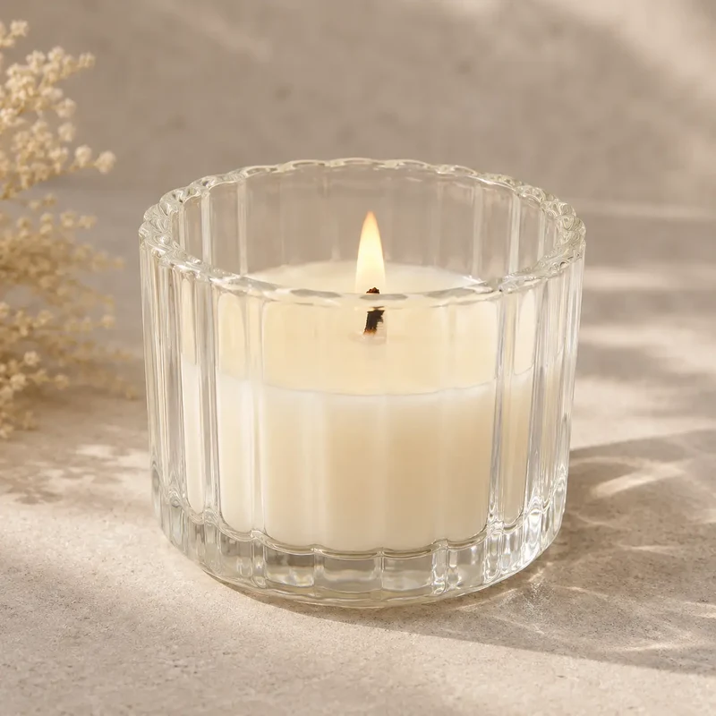 Frasco / vaso de vidrio ondulado para velas (50g de cera)