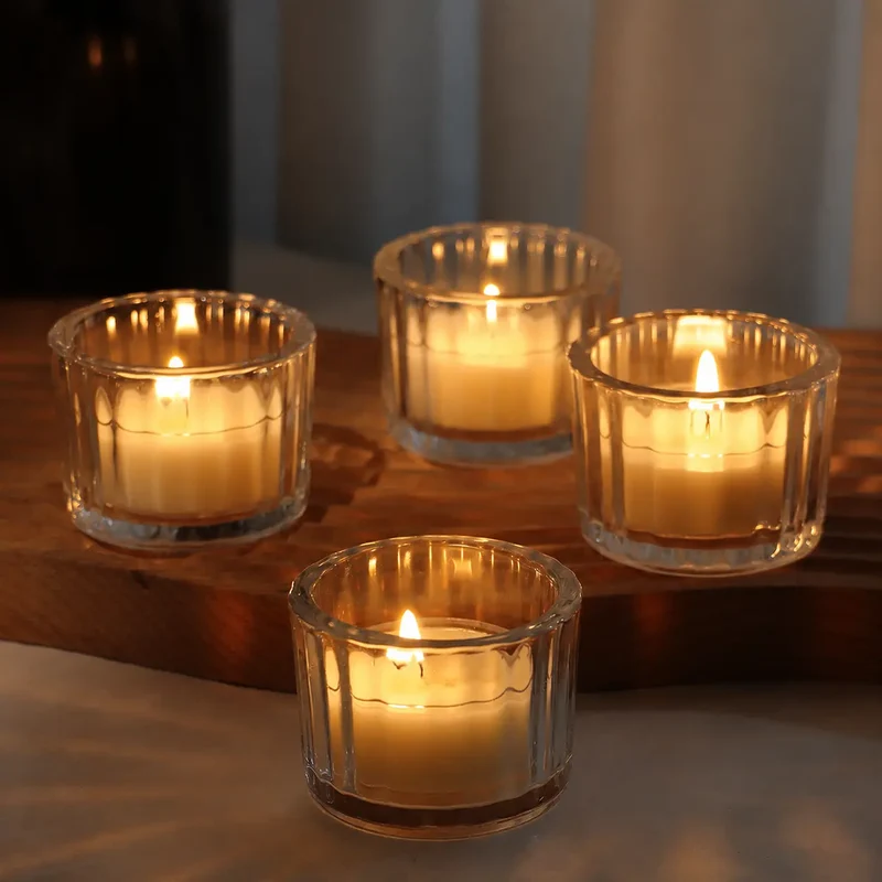 Frasco / vaso de vidrio ondulado para velas (50g de cera)