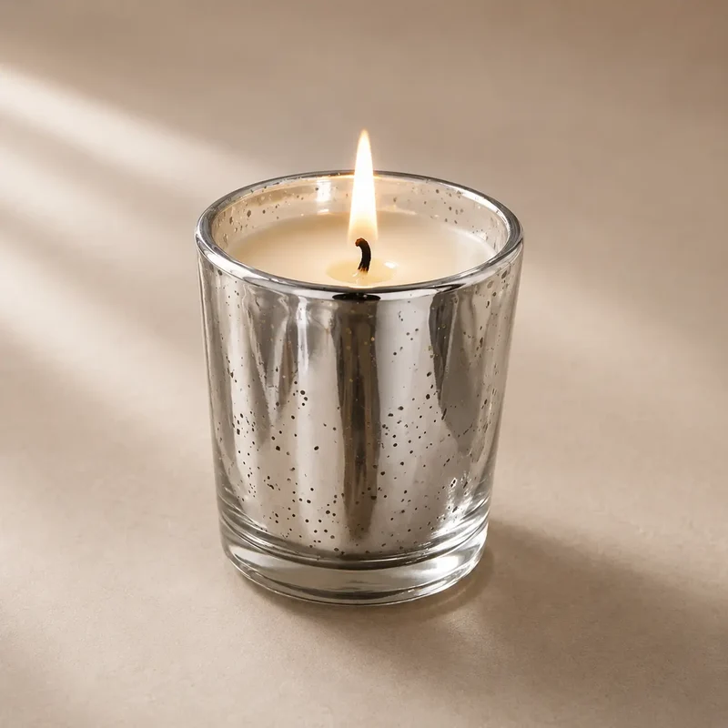Frasco / vaso de vidrio plateado para velas (92g de cera)