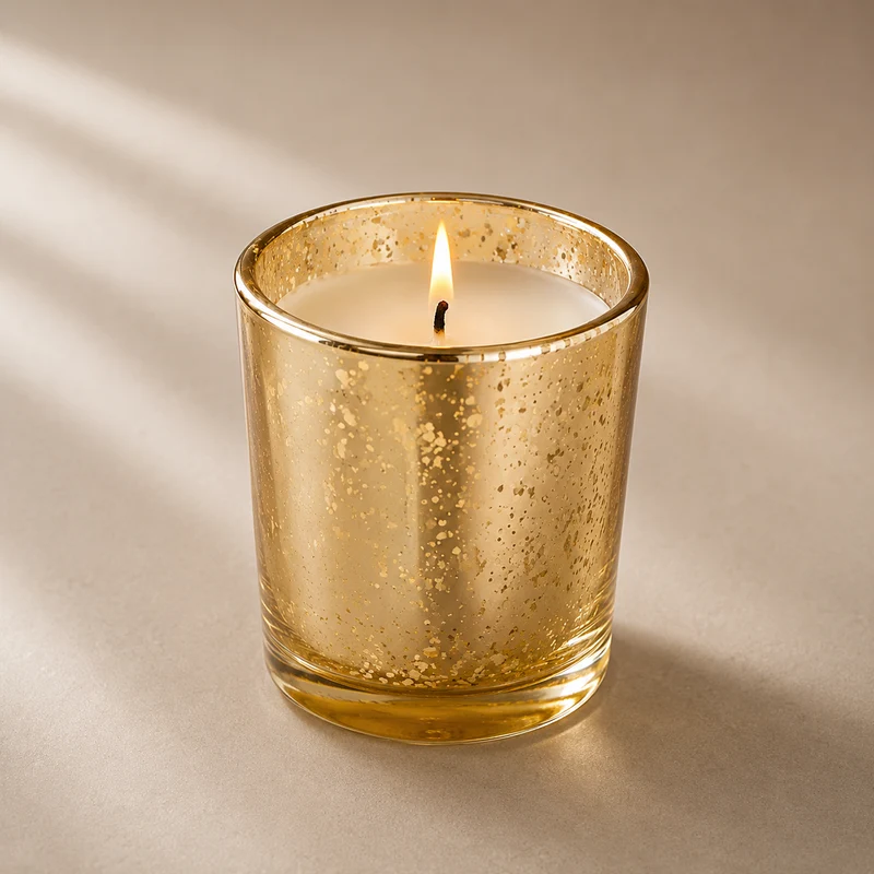 Frasco / vaso de vidrio dorado para velas (92g de cera)