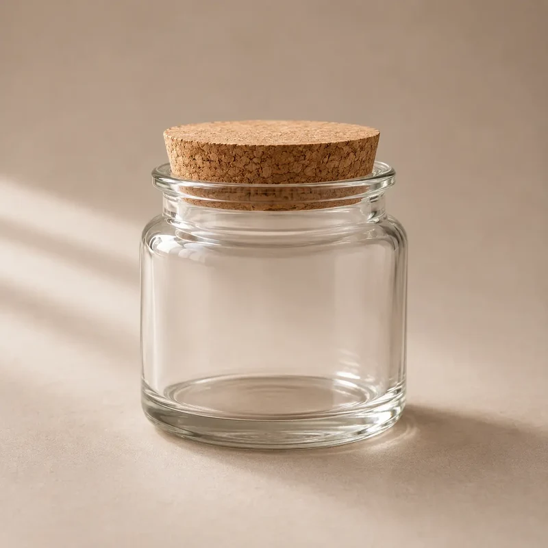 Frasco / vaso de vidrio con tapa corcho para velas (90g de cera)