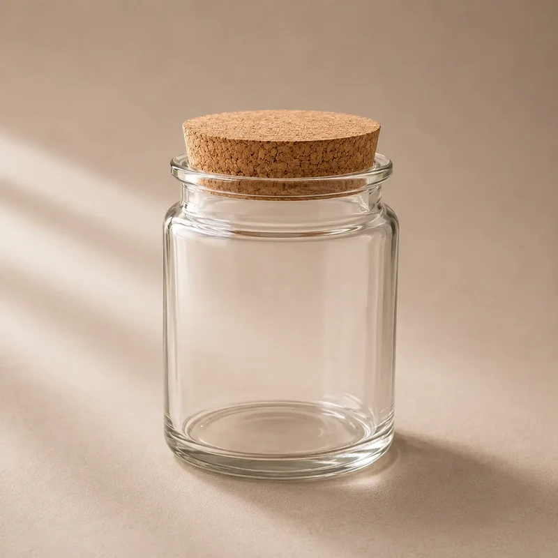 Frasco / vaso de vidrio con tapa corcho para velas (190g de cera)