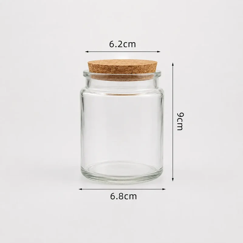 Frasco / vaso de vidrio con tapa corcho para velas (190g de cera)