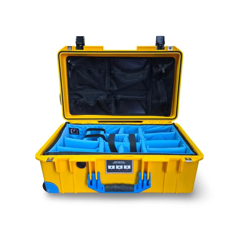 Peli Air 1535 Yellow & Blue Bundle – Case + Blue Divider + Lid Foam + Organiser