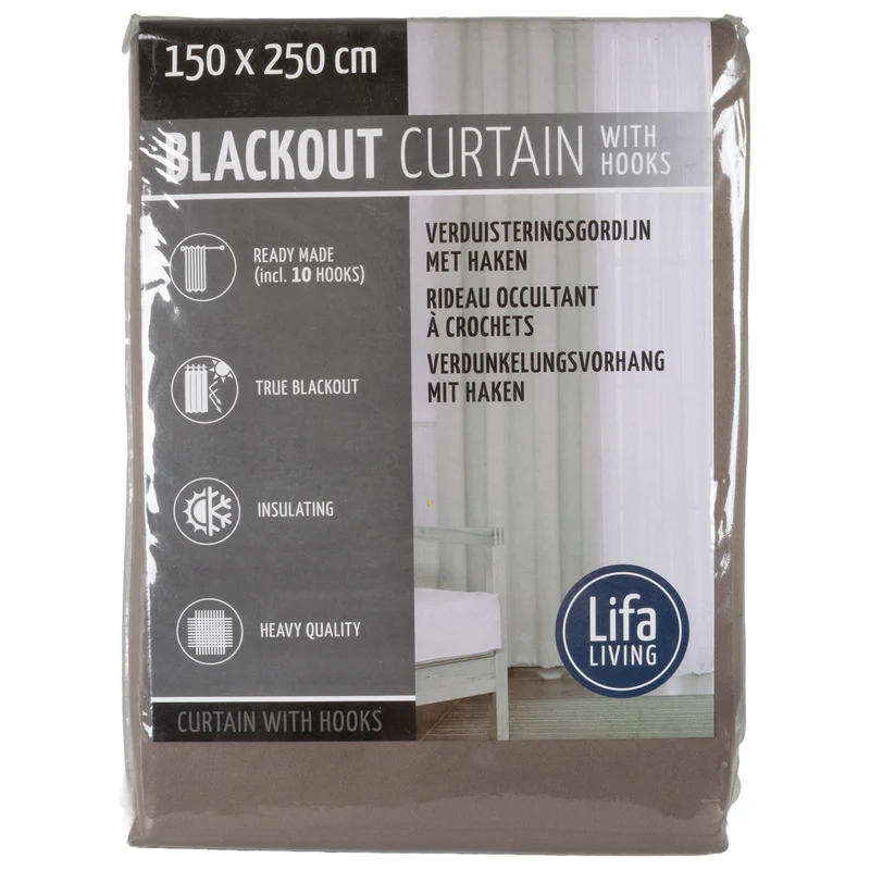 Verdunklungsvorhang mit Hacken / Farbe dark taupe / VE-12