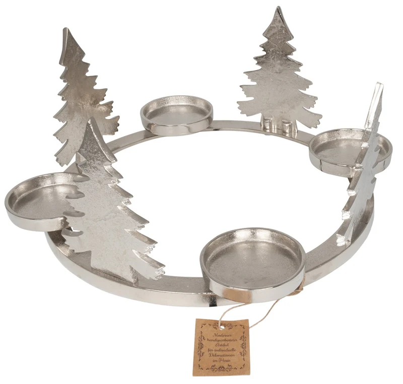 Adventskranz Tannenbaum 35cm Ø, Aluminium silber, VE-2